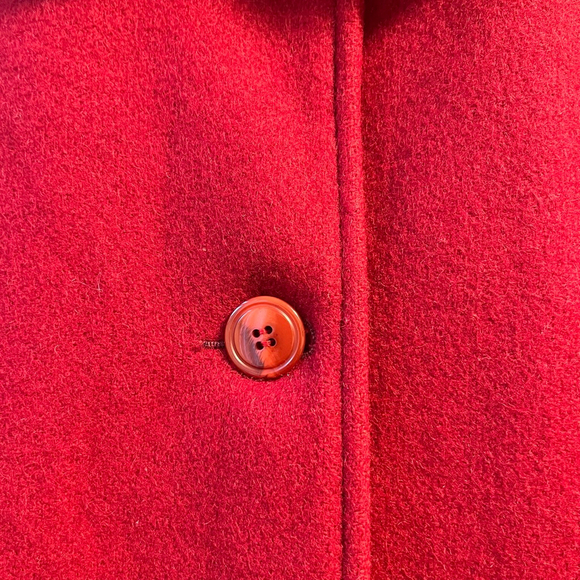 Vintage 80s Red Wool Coat Made in Canada Pea Coat Winter Holiday Puff Sleeve S/M - Picture 11 of 16